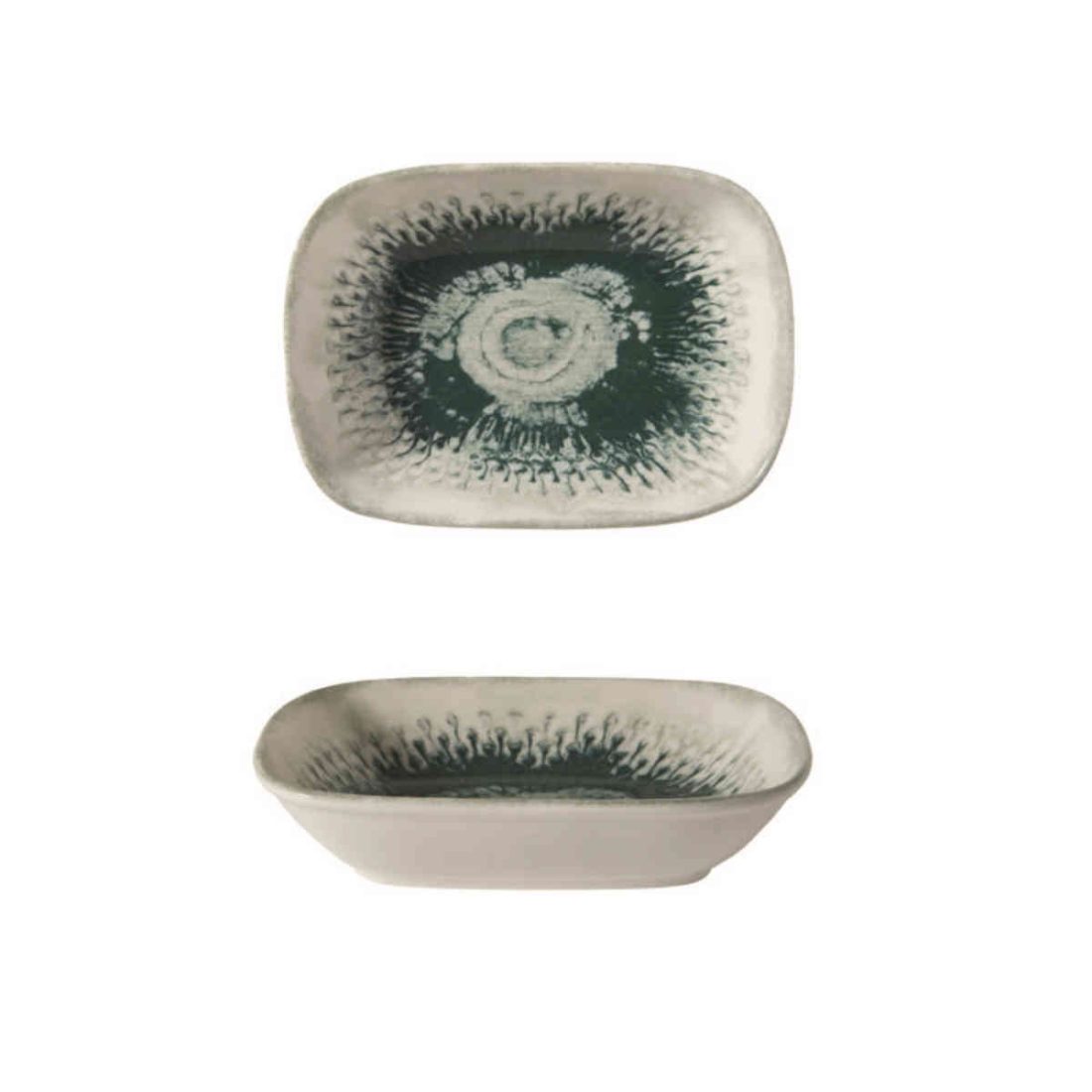 Gural Porcelain Green Drop Square Boat Plate 14cm