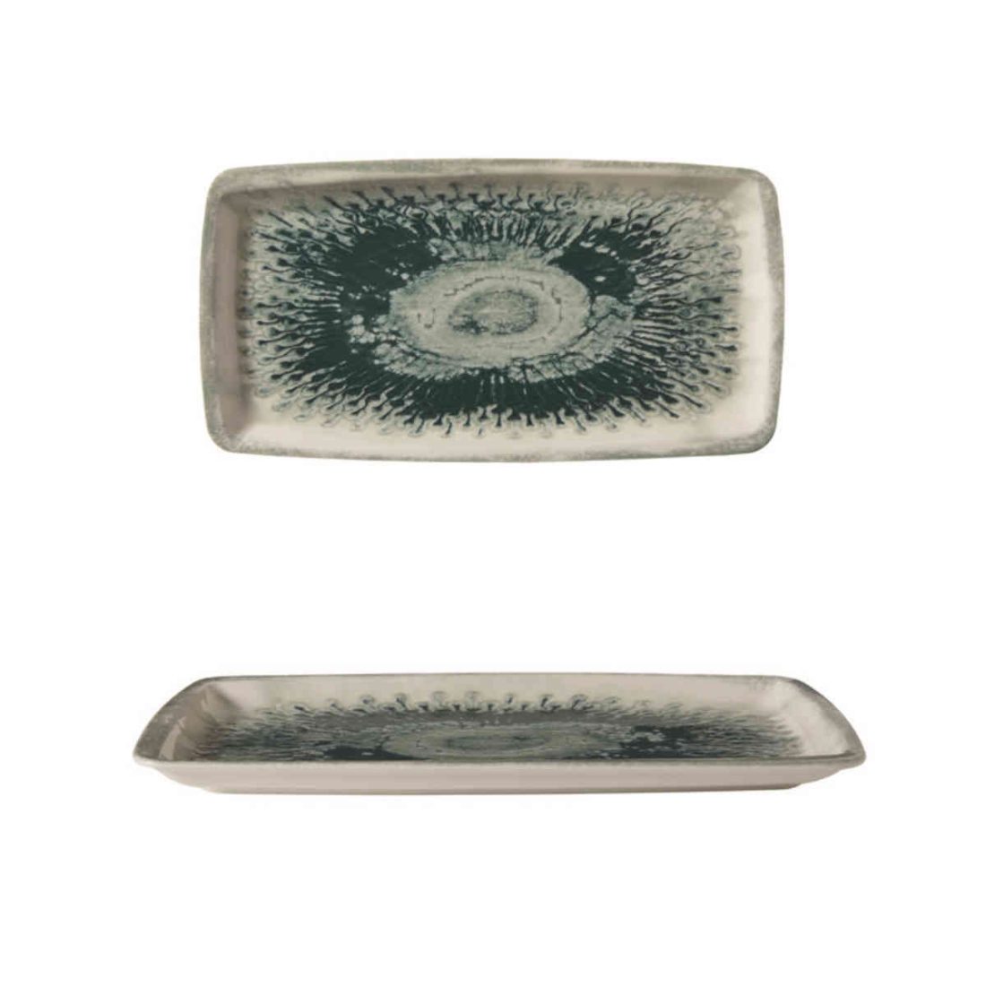 Gural Porcelain Green Drop Boat Plate 24x14cm