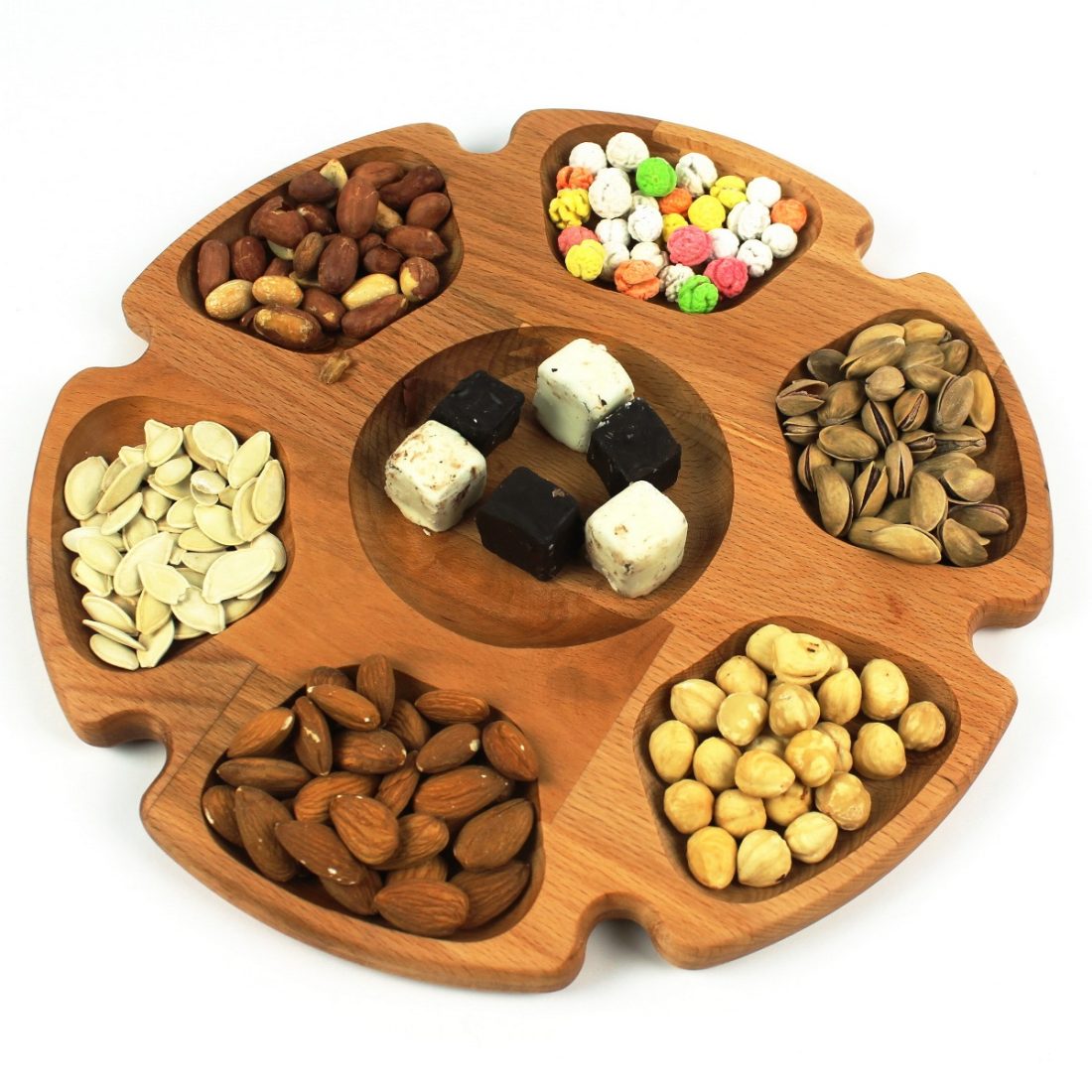 Kuvarz Wooden Breakfast Snack Bowl 7 Sections Round 29cm Beech 4 Kuvarz Wooden Breakfast Snack Bowl 7 Sections Round 29cm Beech - Image 4