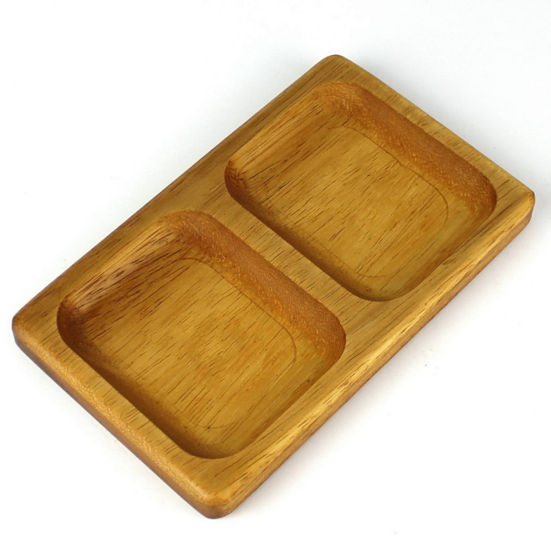 Kuvarz Wooden 2 Section Sauce Bowl Snack Plate 20x12 Iroko