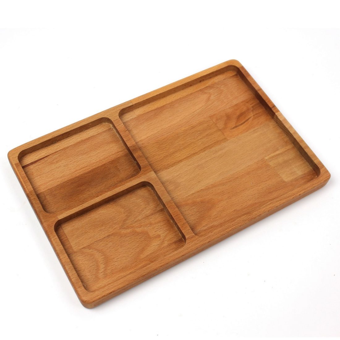 Kuvarz Ahşap Kahvaltı Çerez Tabağı 3 Bölüm 295x19cm