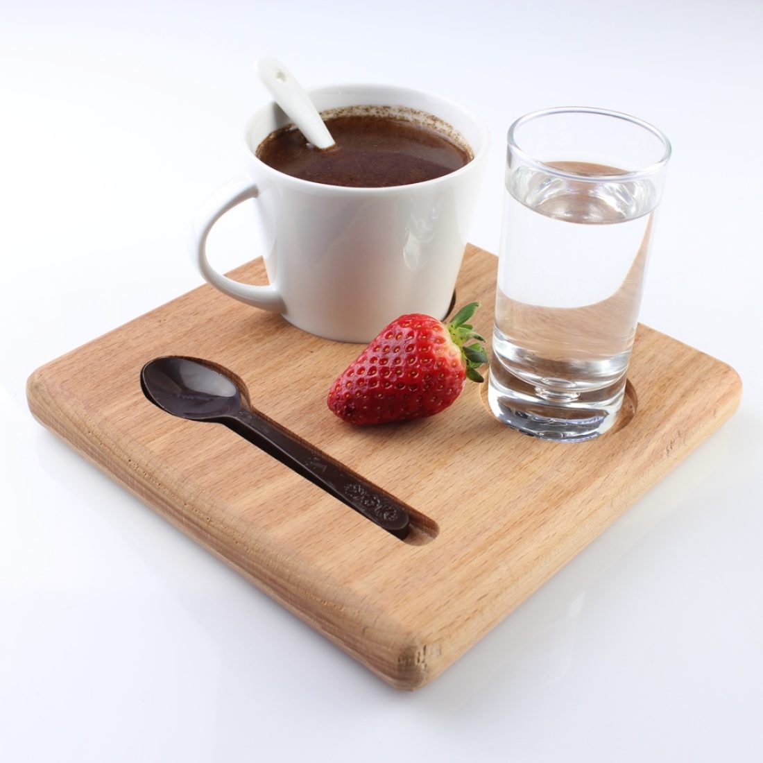 Kuvarz Ahşap Kare Kahve İkram Tabağı 18cm