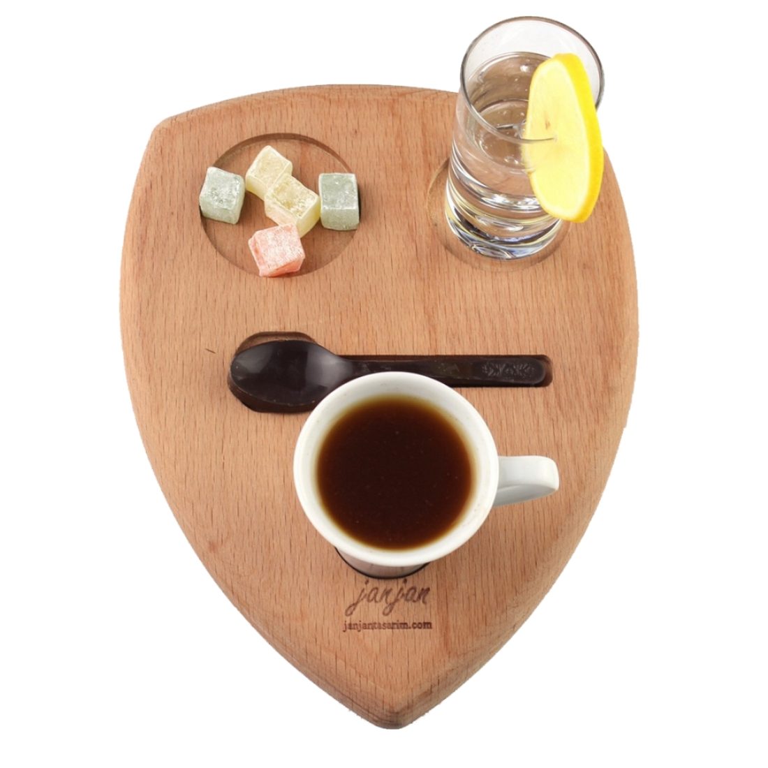Kuvarz Wooden Coffee Serving Plate 24x18cm