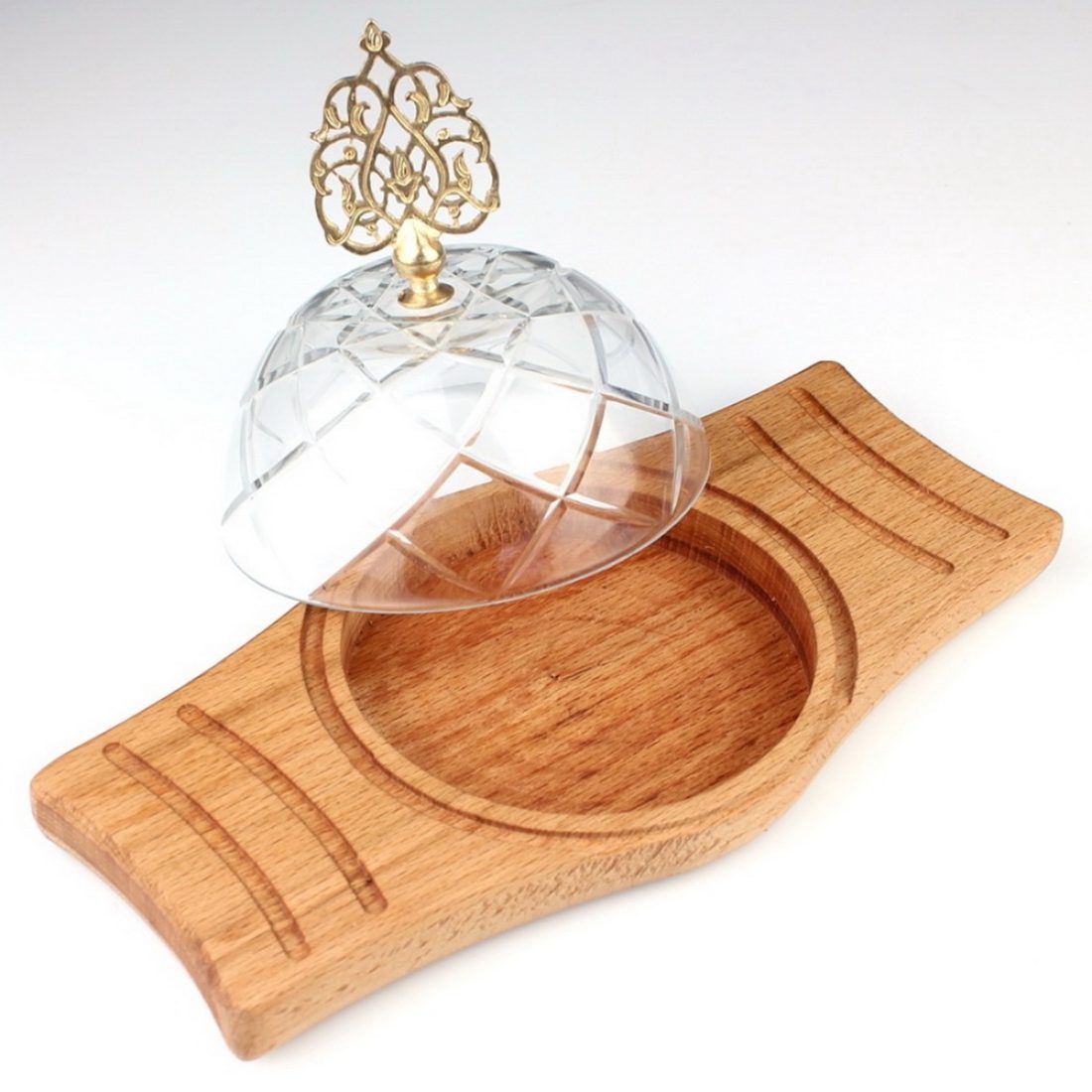 Kuvarz Ahşap Lokumluk Cam Kapaklı 26x13cm