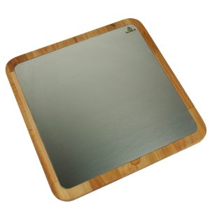 Kuvarz Kare Ahşap ve Çelik Sunum Tablası Kayın 34x34cm