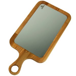 Kuvarz Dikdörtgen Kulplu Ahşap ve Çelik Sunum Tablası Kayın 39x19cm