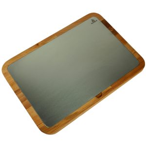 Kuvarz Dikdörtgen Ahşap ve Çelik Sunum Tablası Kayın 40x28cm