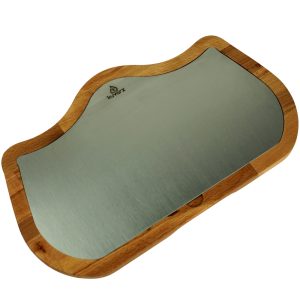 Kuvarz Dana Biftek Ahşap ve Çelik Sunum Tablası Kayın 38x23cm