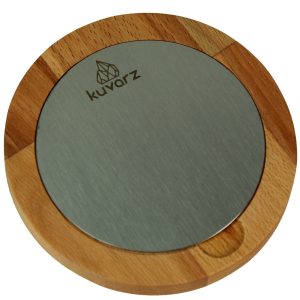 Kuvarz Daire Ahşap ve Çelik Sunum Tablası Kayın 13cm