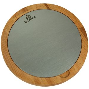 Kuvarz Daire Ahşap ve Çelik Sunum Tablası Kayın 18cm