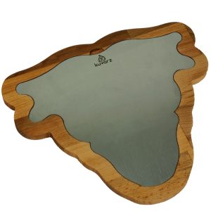 Kuvarz Boğa Biftek Ahşap ve Çelik Sunum Tablası Kayın 28x25cm