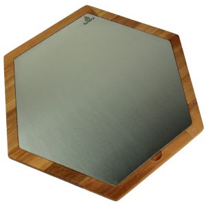 Kuvarz Altıgen Ahşap ve Çelik Sunum Tablası Kayın 39x34cm