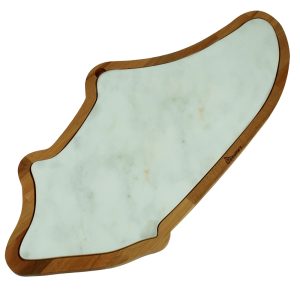 Kuvarz Asimetrik Ahşap ve Mermer Sunum Tablası Kayın 64x29cm