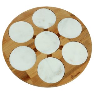 Kuvarz Daire Ahşap ve Mermer Tadım Servisi Kayın 33cm