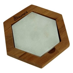 Kuvarz Altıgen Ahşap ve Mermer Sunum Tablası Kayın 16x15cm