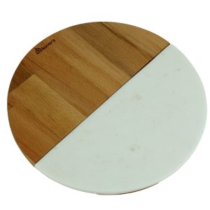 Kuvarz Daire Ahşap Mermer Sunum Tablası Kayın 30cm