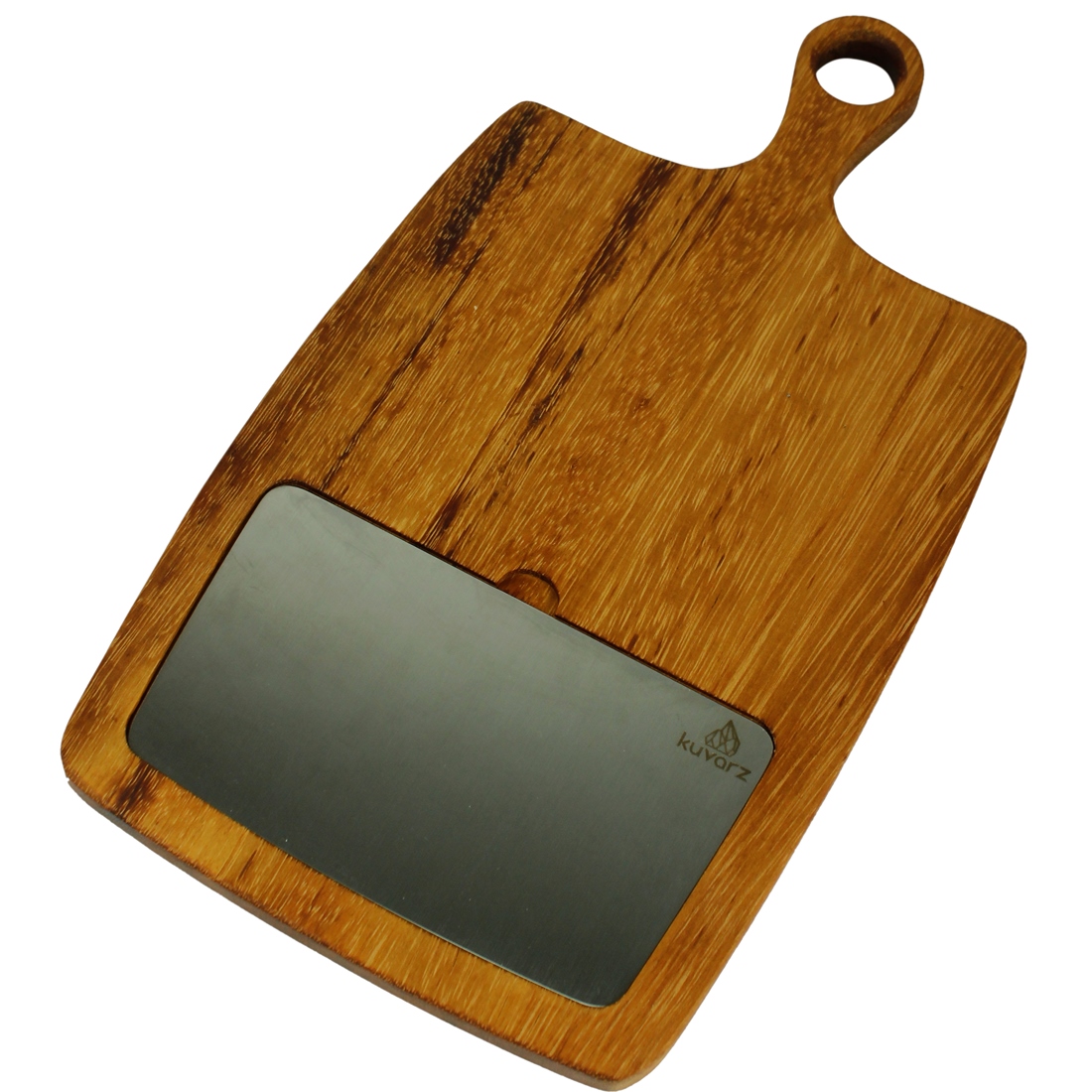 Kuvarz Asimetrik Kulplu Ahşap Çelik Sunum Tablası Iroko 41x23cm 1 Kuvarz Asimetrik Kulplu Ahşap Çelik Sunum Tablası Iroko 41x23cm