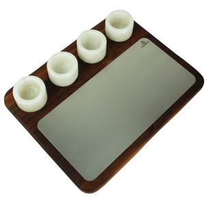 Anasayfa 36 Kuvarz Dikdörtgen Ahşap ve Çelik Sunum Tablası Iroko 39x30cm