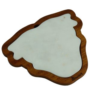 Kuvarz Boğa Biftek Ahşap ve Mermer Sunum Tablası Iroko 25x29cm